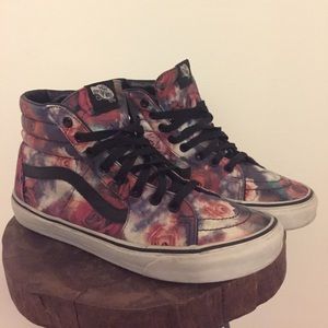 Vans hi-top shoes with rose pattern